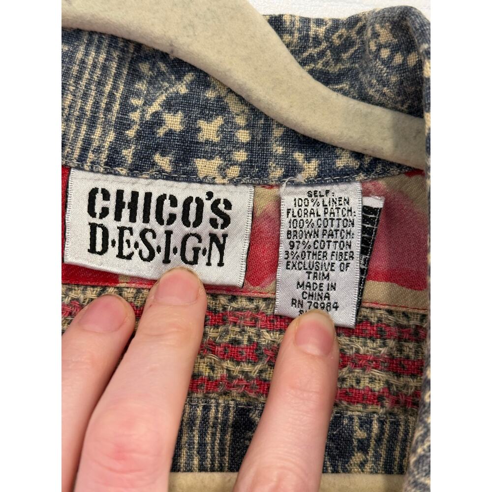Vintage Chicos Abstract Pattern Cotton Linen Button Down Jacket Sz 1 Medium - Picture 4 of 6